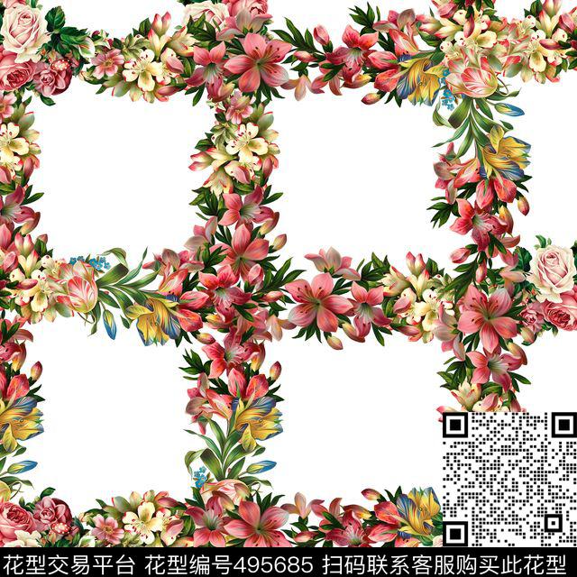 时尚格子花卉数码印花华亿平台下载（图片编号: 495685） - 瓦栏（Walan）