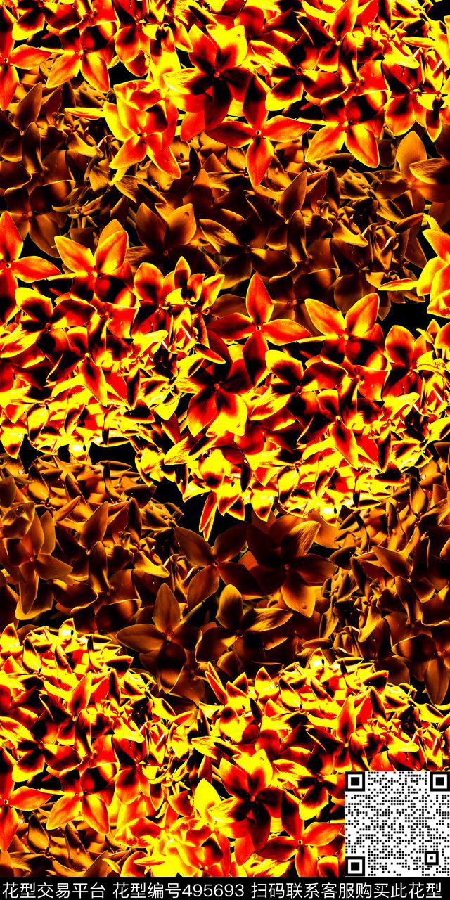 科技风花卉花卉组合数码印花华亿平台下载（图片编号: 495693） - 瓦栏（Walan）