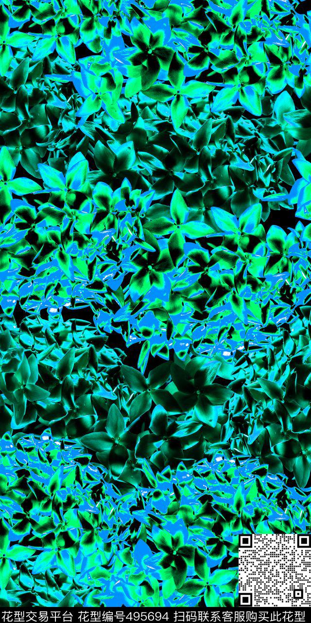 科技风花卉花卉组合数码印花华亿平台下载（图片编号: 495694） - 瓦栏（Walan）
