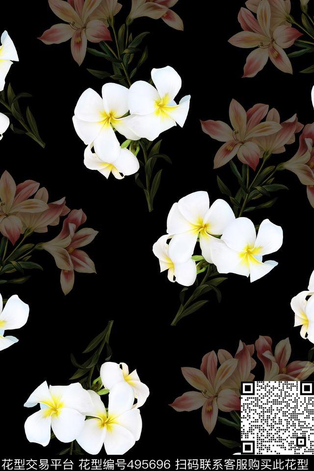大朵亮丽数码花卉数码印花华亿平台下载（图片编号: 495696） - 瓦栏（Walan）