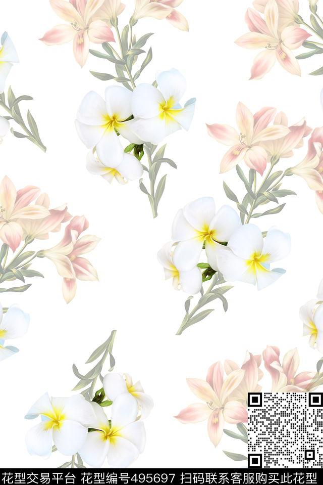 大朵亮丽数码花卉数码印花华亿平台下载（图片编号: 495697） - 瓦栏（Walan）