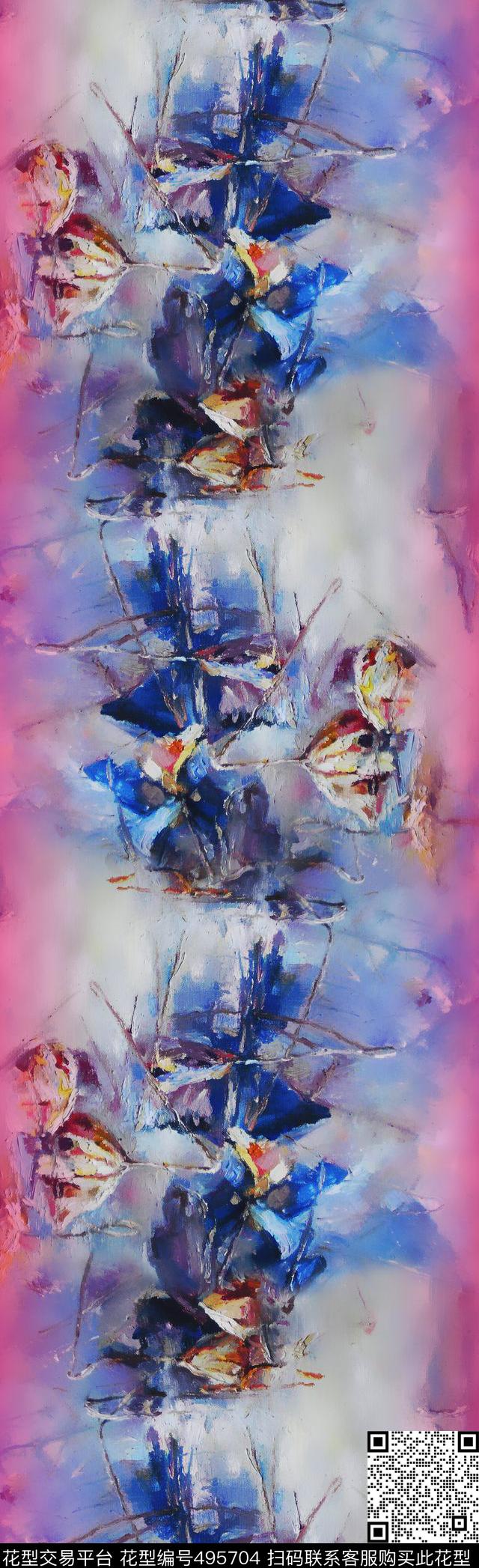 手绘抽象写意数码印花华亿平台下载（图片编号: 495704） - 瓦栏（Walan）