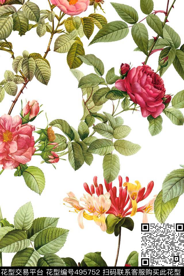 时尚亮丽数码花卉数码印花华亿平台下载（图片编号: 495752） - 瓦栏（Walan）