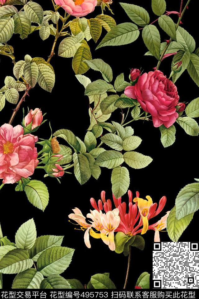 时尚亮丽数码花卉数码印花华亿平台下载（图片编号: 495753） - 瓦栏（Walan）