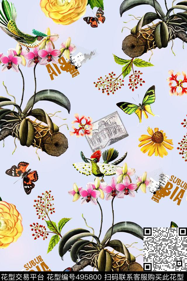 时尚手绘花卉数码印花华亿平台下载（图片编号: 495800） - 瓦栏（Walan）
