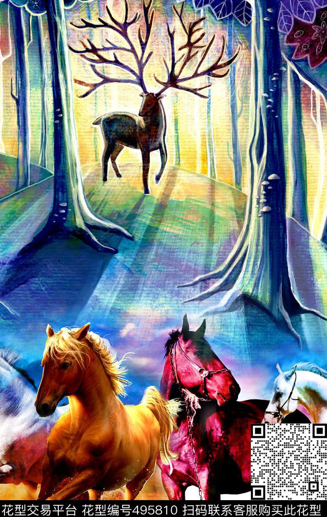 时尚马鹿子数码印花华亿平台下载（图片编号: 495810） - 瓦栏（Walan）