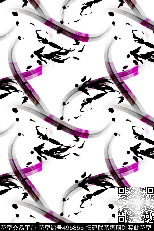 手绘条纹水墨数码印花华亿平台下载（图片编号: 495855） - 瓦栏（Walan）