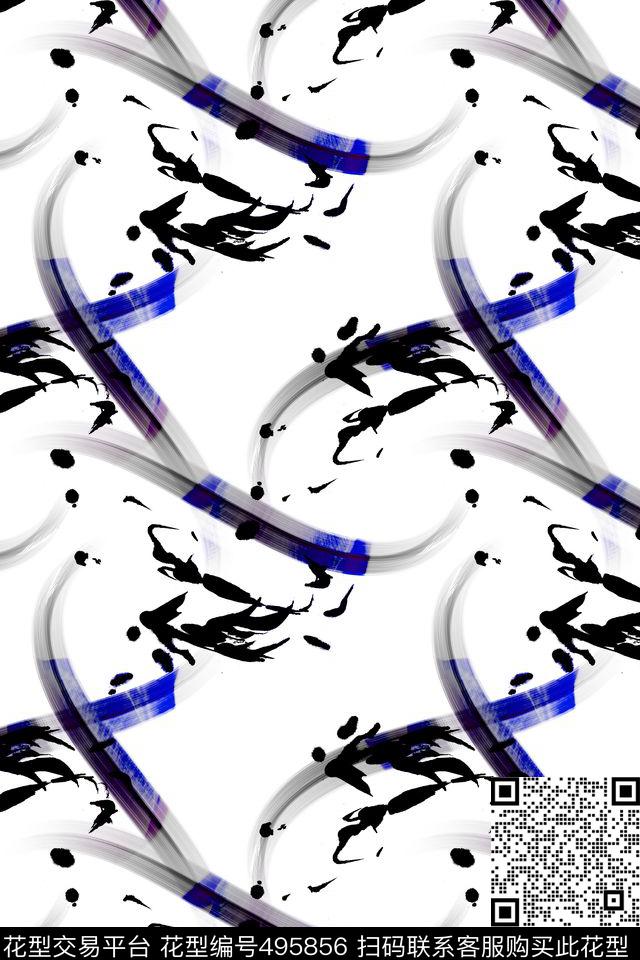 手绘条纹水墨数码印花华亿平台下载（图片编号: 495856） - 瓦栏（Walan）