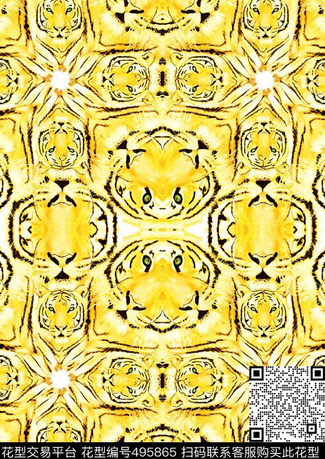 老虎头欧美风万花筒数码印花华亿平台下载（图片编号: 495865） - 瓦栏（Walan）