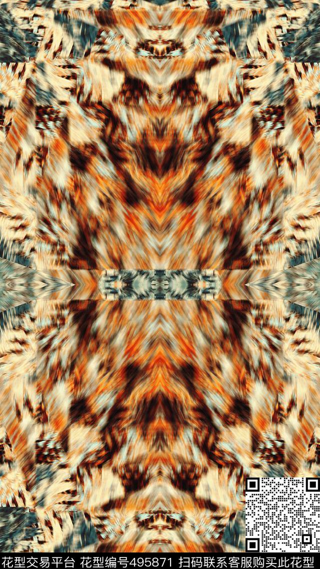 时尚大牌抽象女装数码印花华亿平台下载（图片编号: 495871） - 瓦栏（Walan）