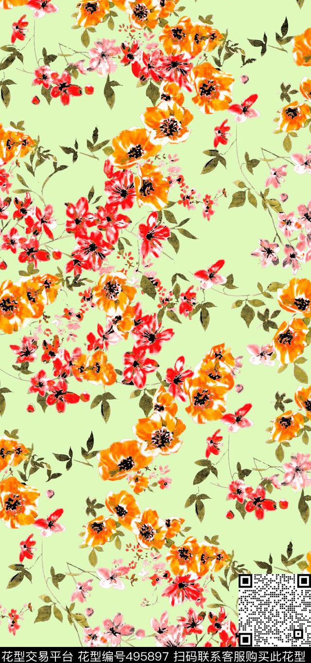 手绘小碎花数码印花华亿平台下载（图片编号: 495897） - 瓦栏（Walan）