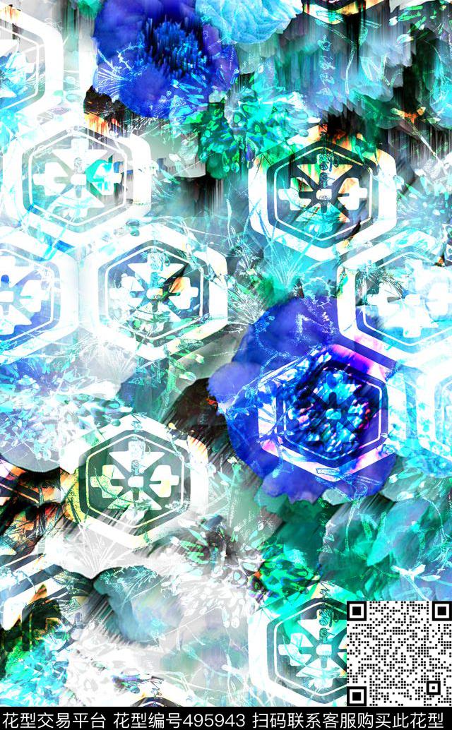 流行时尚手绘水彩花卉欧美数码印花华亿平台下载（图片编号: 495943） - 瓦栏（Walan）