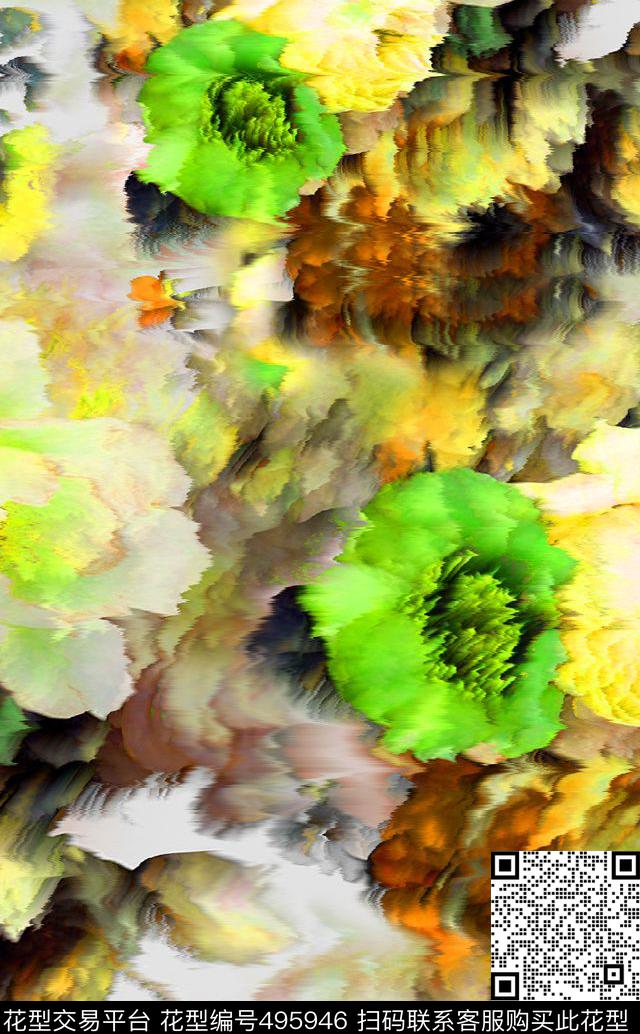流行时尚手绘水彩花卉欧美数码印花华亿平台下载（图片编号: 495946） - 瓦栏（Walan）