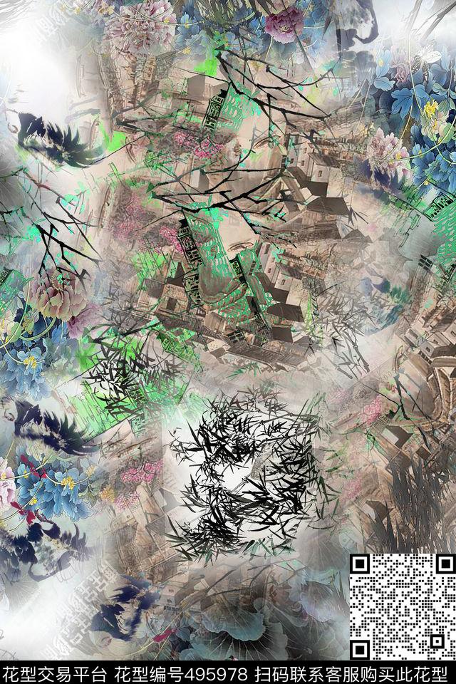 时尚大牌花卉数码印花华亿平台下载（图片编号: 495978） - 瓦栏（Walan）