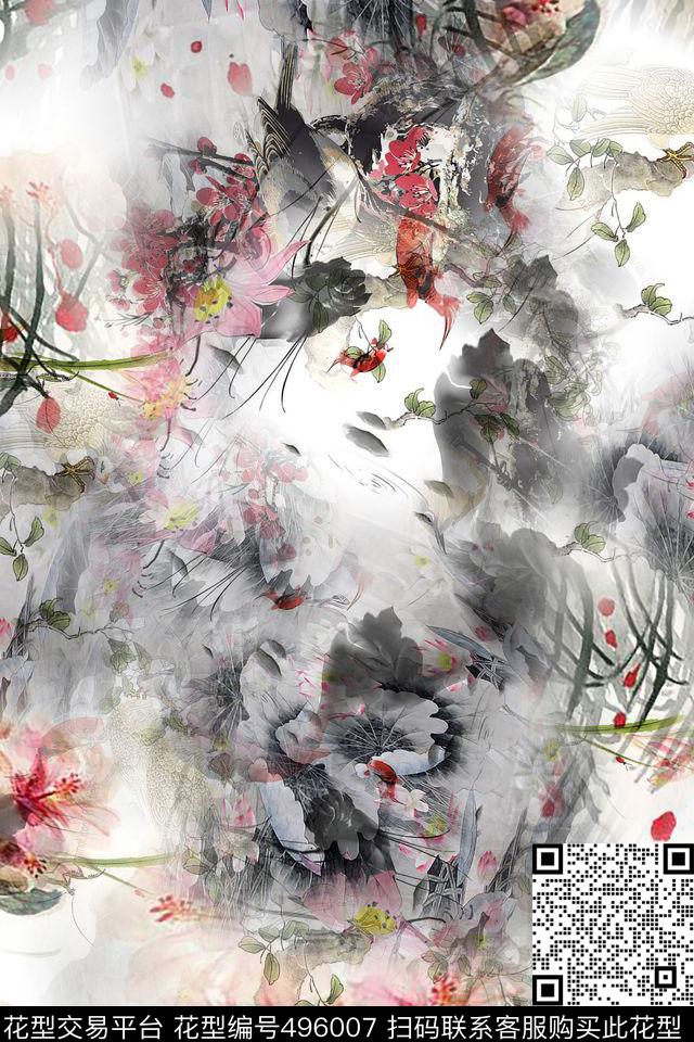 大牌花卉时尚数码印花华亿平台下载（图片编号: 496007） - 瓦栏（Walan）