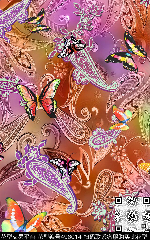 火腿蝴蝶腰果数码印花华亿平台下载（图片编号: 496014） - 瓦栏（Walan）