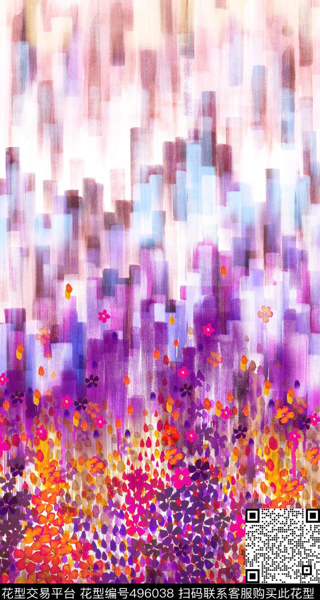 抽象手绘条纹数码印花华亿平台下载（图片编号: 496038） - 瓦栏（Walan）