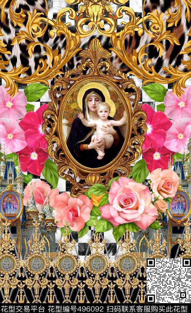 潮流时尚欧式金属花边圣母数码印花华亿平台下载（图片编号: 496092） - 瓦栏（Walan）