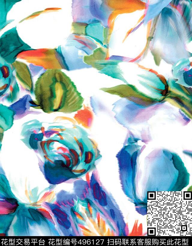 原创花卉优雅数码印花华亿平台下载（图片编号: 496127） - 瓦栏（Walan）