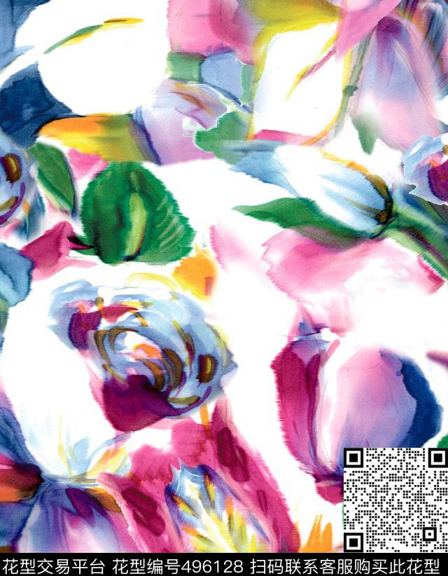 原创花卉优雅数码印花华亿平台下载（图片编号: 496128） - 瓦栏（Walan）