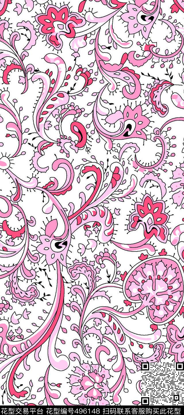 抽象植物花卉线条几何花枝传统印花华亿平台下载（图片编号: 496148） - 瓦栏（Walan）