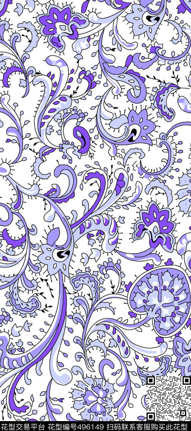 花卉线条几何花枝抽象植物传统印花华亿平台下载（图片编号: 496149） - 瓦栏（Walan）