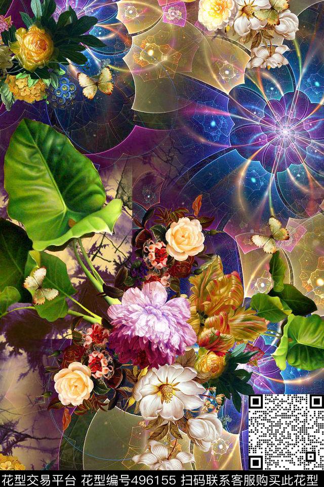 炫光底纹油画花丝绸华亿平台数码印花华亿平台下载（图片编号: 496155） - 瓦栏（Walan）