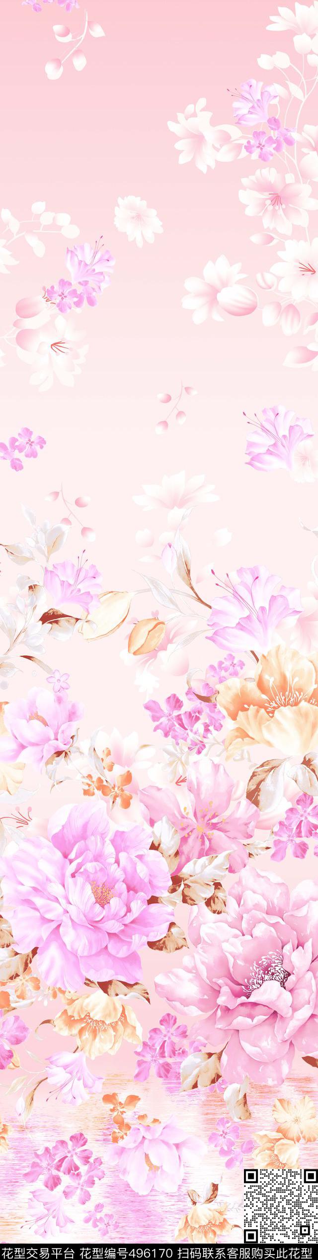 花卉时尚手绘数码印花华亿平台下载（图片编号: 496170） - 瓦栏（Walan）