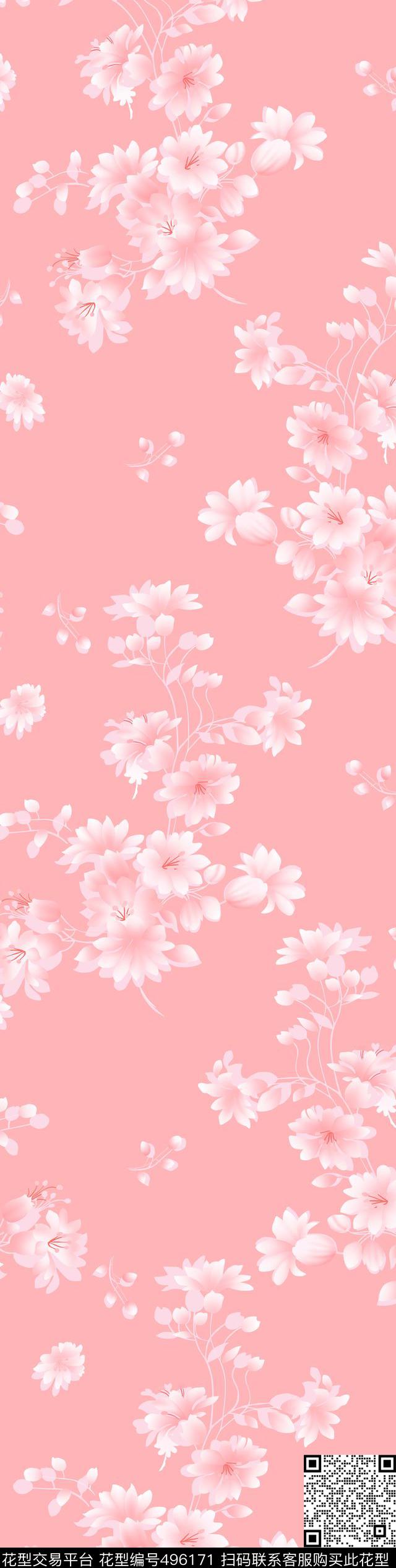 时尚花卉手绘数码印花华亿平台下载（图片编号: 496171） - 瓦栏（Walan）