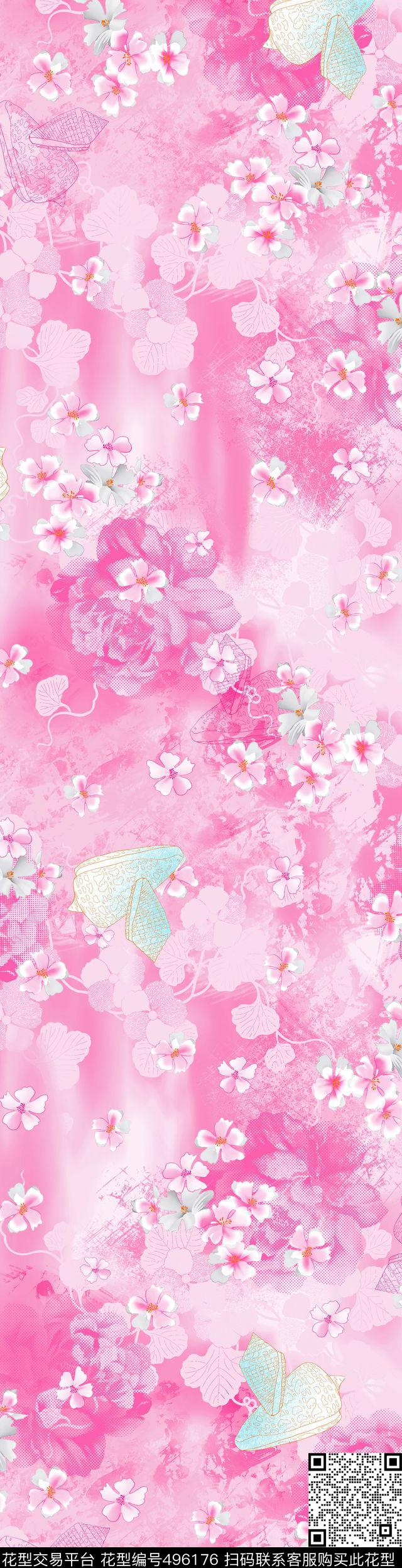 花卉时尚手绘数码印花华亿平台下载（图片编号: 496176） - 瓦栏（Walan）
