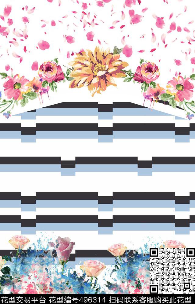 花卉几何田园风数码印花华亿平台下载（图片编号: 496314） - 瓦栏（Walan）
