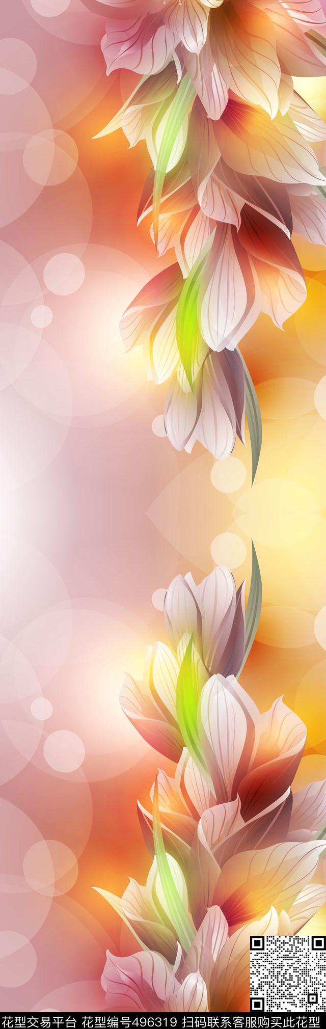 数码定位花卉云纹围巾数码印花华亿平台下载（图片编号: 496319） - 瓦栏（Walan）