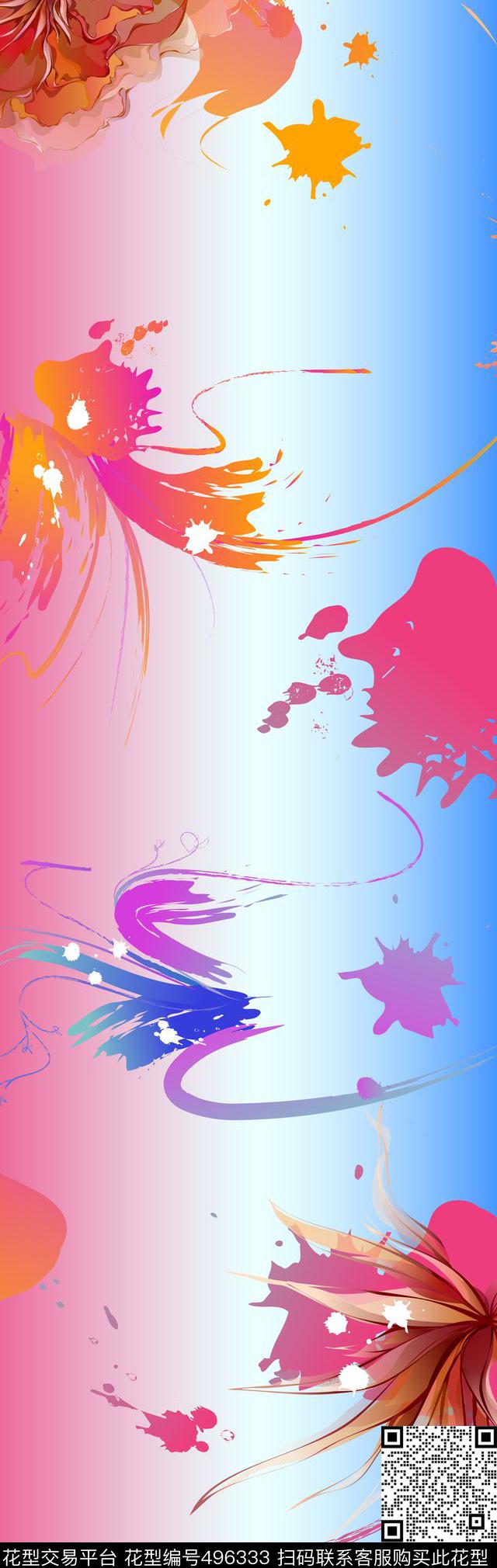 数码定位抽象泼墨围巾数码印花华亿平台下载（图片编号: 496333） - 瓦栏（Walan）