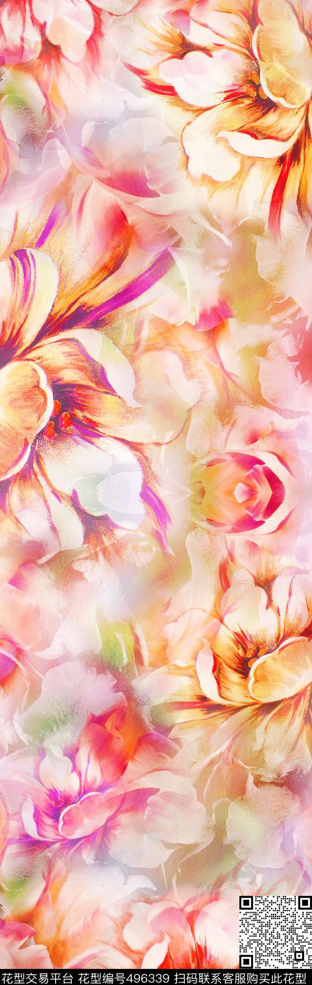 数码定位花卉底纹围巾数码印花华亿平台下载（图片编号: 496339） - 瓦栏（Walan）