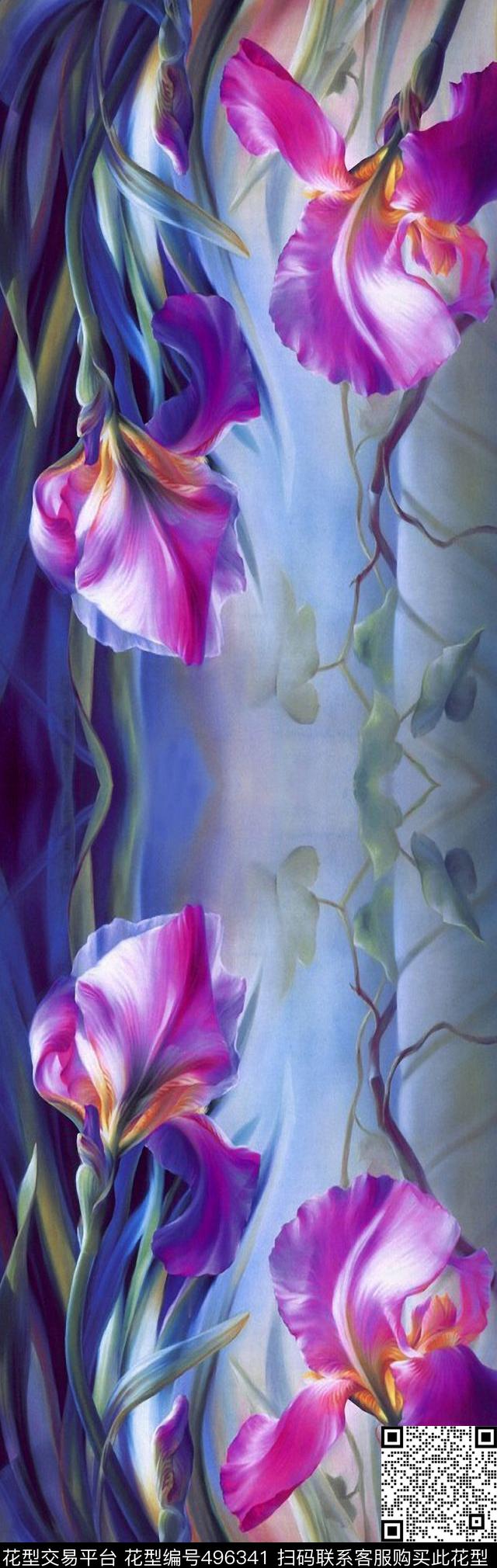 数码定位油画花卉围巾数码印花华亿平台下载（图片编号: 496341） - 瓦栏（Walan）