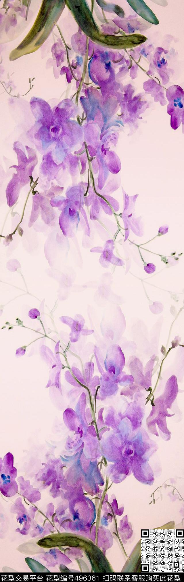 数码定位花卉水彩围巾数码印花华亿平台下载（图片编号: 496361） - 瓦栏（Walan）