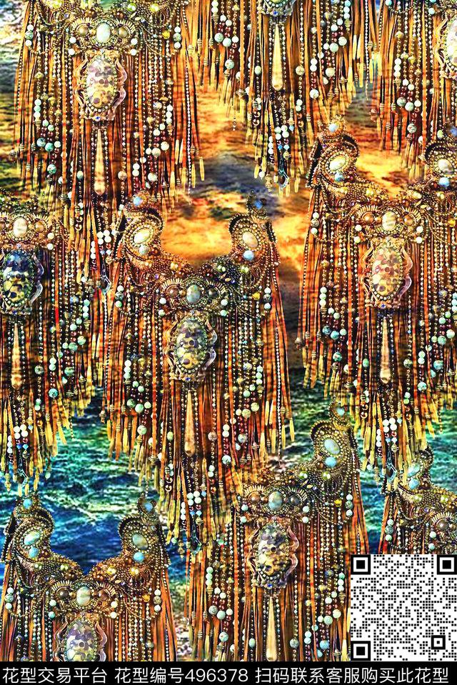 抽象民族饰品数码印花华亿平台下载（图片编号: 496378） - 瓦栏（Walan）