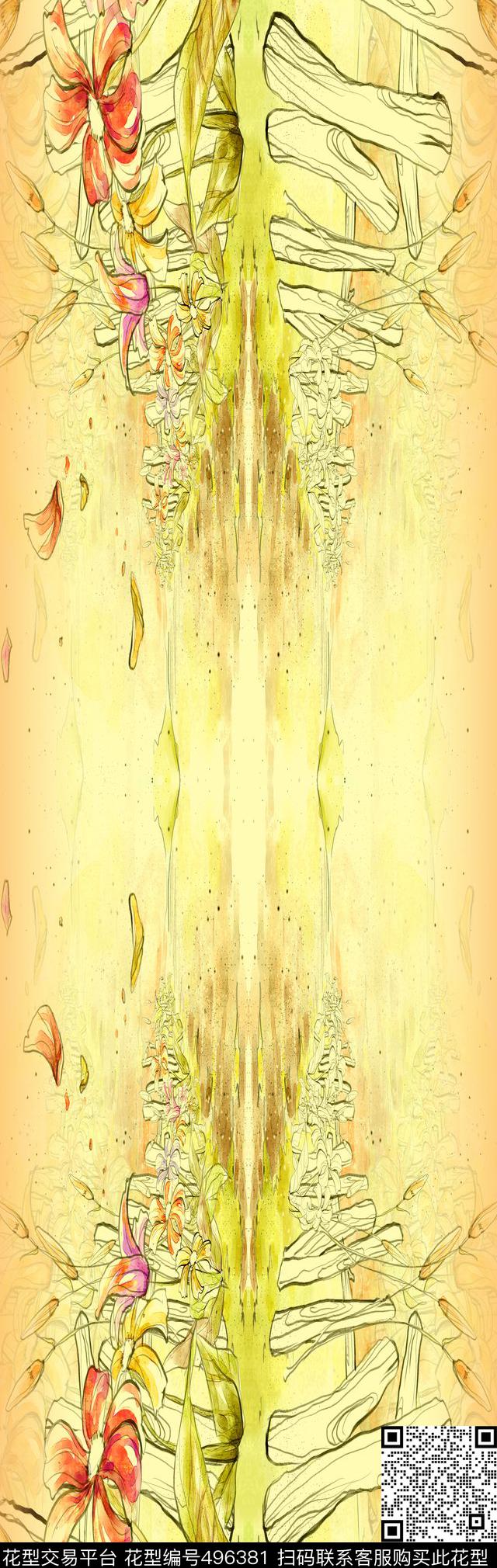 风景花卉数码定位围巾数码印花华亿平台下载（图片编号: 496381） - 瓦栏（Walan）