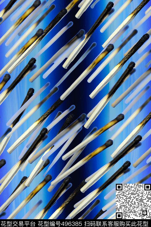 火柴蓝色摩登数码印花华亿平台下载（图片编号: 496385） - 瓦栏（Walan）