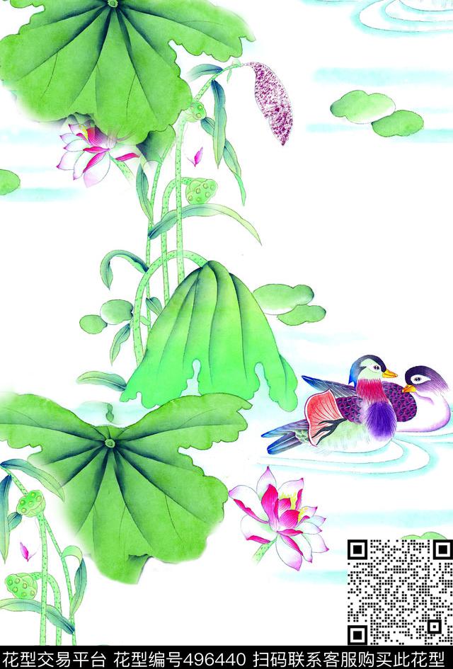 春天工笔画江河湖泊数码印花华亿平台下载（图片编号: 496440） - 瓦栏（Walan）