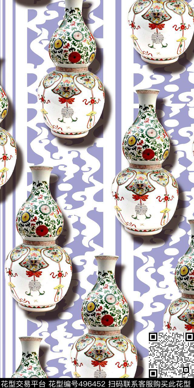 民族风复古花瓶时尚底纹数码印花华亿平台下载（图片编号: 496452） - 瓦栏（Walan）