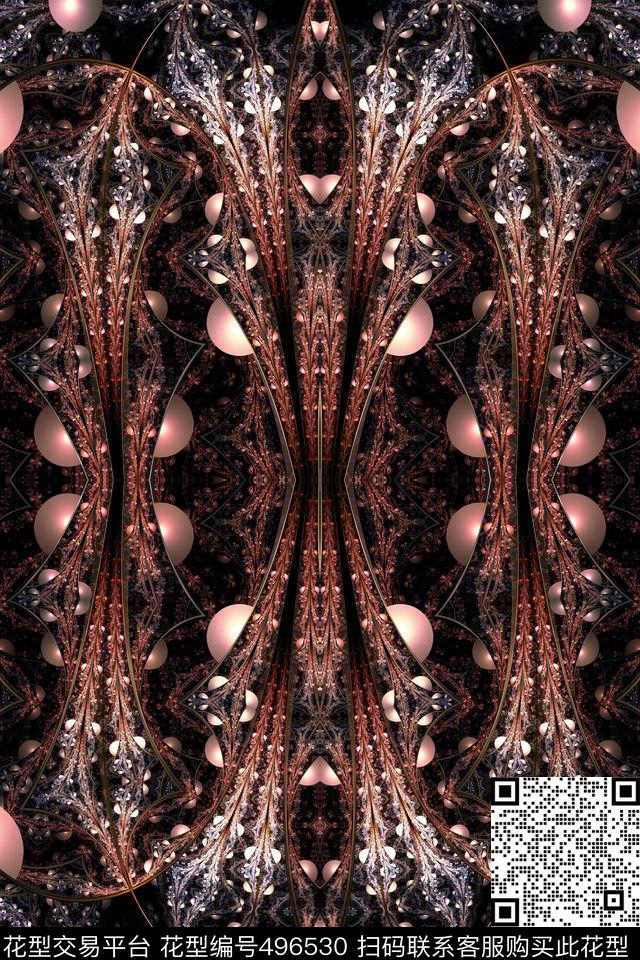 复古数码科技花卉数码印花华亿平台下载（图片编号: 496530） - 瓦栏（Walan）