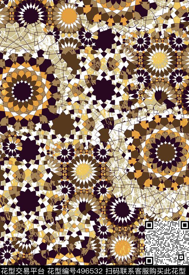 衬衫箱包休闲风圆形菱形线条数码印花华亿平台下载（图片编号: 496532） - 瓦栏（Walan）