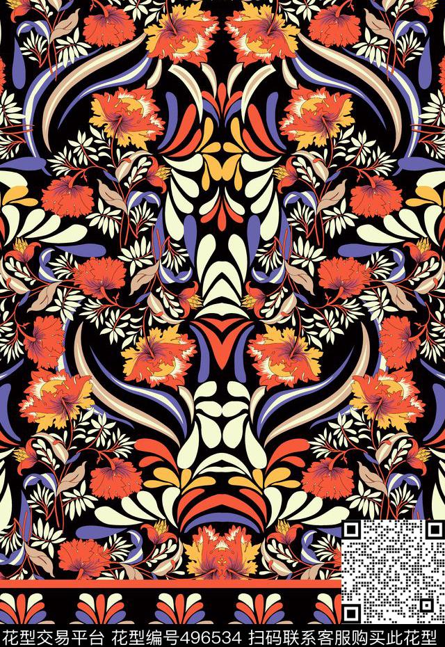 衬衫箱包花朵树叶条纹名族风传统印花华亿平台下载（图片编号: 496534） - 瓦栏（Walan）