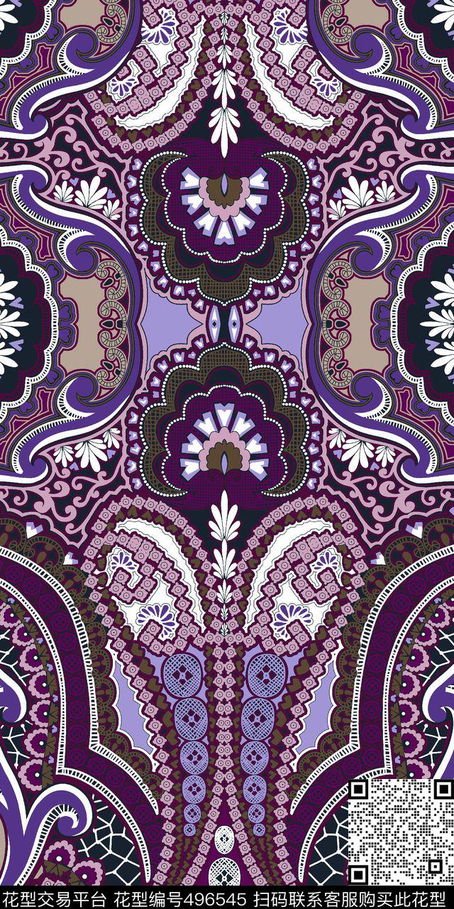 对称华亿平台民族风腰果花琵琶花火腿花传统印花华亿平台下载（图片编号: 496545） - 瓦栏（Walan）