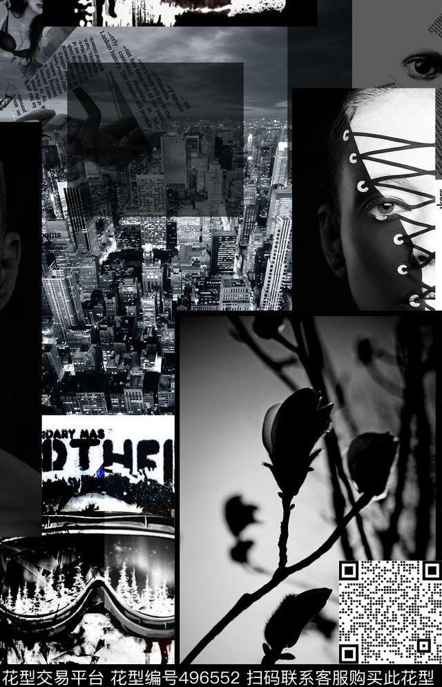 流行时尚人物照片花卉黑白风城市照片大牌男装女士衬衫数码印花华亿平台下载（图片编号: 496552） - 瓦栏（Walan）