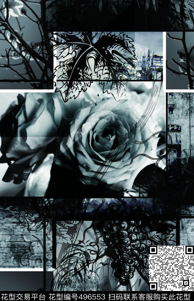 大牌男装女士衬衫短裙黑白风流行时尚照片花卉照片数码印花华亿平台下载（图片编号: 496553） - 瓦栏（Walan）