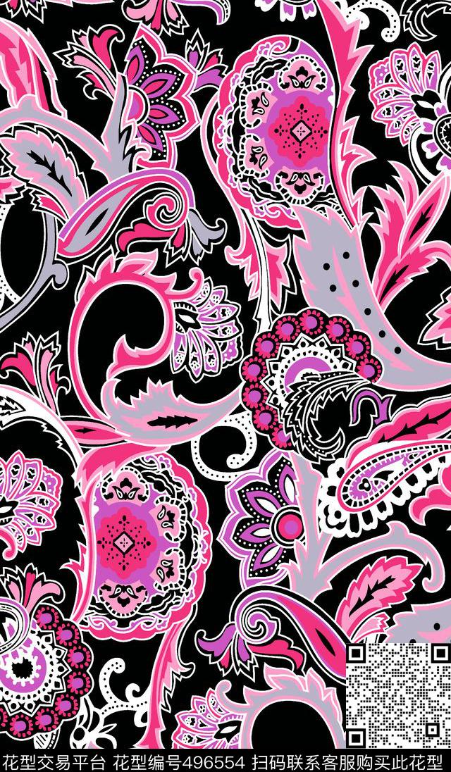 民族风琵琶花火腿腰果花传统印花华亿平台下载（图片编号: 496554） - 瓦栏（Walan）