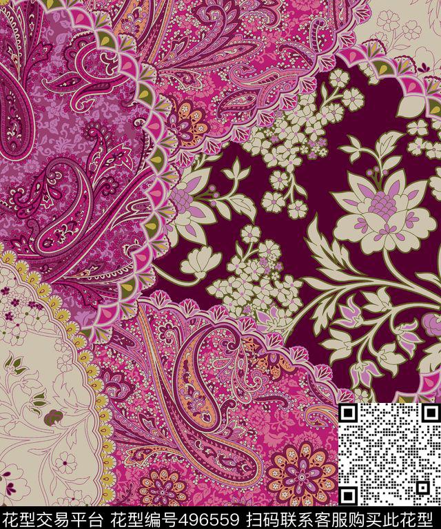 抽象花卉名族风腰果花琵琶花火腿花传统印花华亿平台下载（图片编号: 496559） - 瓦栏（Walan）