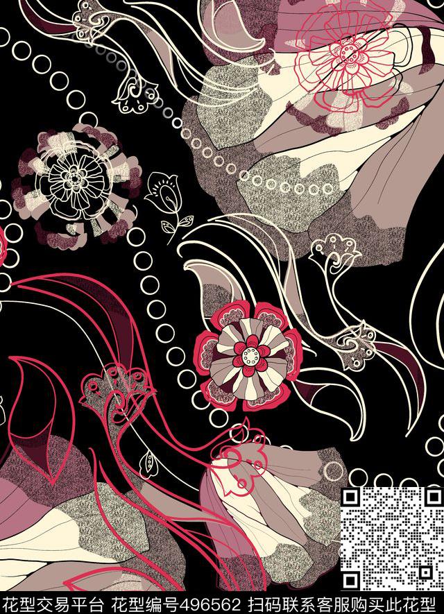 抽象花卉花朵圆圈条纹线条传统印花华亿平台下载（图片编号: 496562） - 瓦栏（Walan）